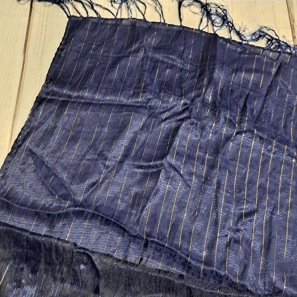Navy Gold Metallic Fringe Scarf - Picture 4 of 6